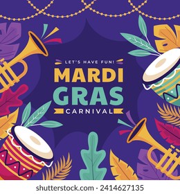 Happy Mardi Gras festival background. Mardi Gras carnival celebration. Cartoon Vector illustration design Template for Poster, Banner, Flyer, Greeting, Card, Post, Cover, Invitation. Mardi Gras parade