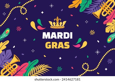 Happy Mardi Gras festival background. Mardi Gras carnival celebration. Cartoon Vector illustration design Template for Poster, Banner, Flyer, Greeting, Card, Post, Cover, Invitation. Mardi Gras parade