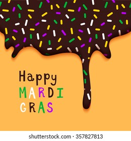 Happy Mardi Gras Holiday Poster. Hand Drawn Quote. Abstract Vector Card with Chocolate Cake Glaze.