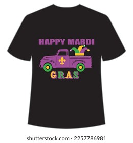 Happy Mardi Gras Mardi Gras shirt print template, Typography design for Carnival celebration, Christian feasts, Epiphany, culminating  Ash Wednesday, Shrove Tuesday