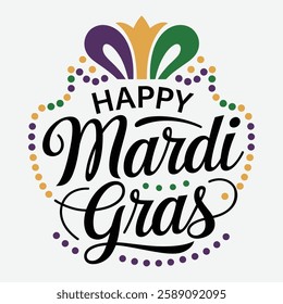  Happy Mardi Gras typography Design. Calligraphy Mardi Gras Celebration Party Vector illustration