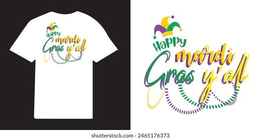 Happy Mardi grass y'all  T-shirt Design Bundle | Mardi Gras Design Idea |  Retro Mardi Gras T-shirt - Fat Tuesday Carnival t shirt design 