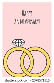 Happy Marriage Anniversary Greeting Card With Color Icon Element. Engagement Rings. Postcard Vector Design. Decorative Flyer With Creative Illustration. Notecard With Congratulatory Message