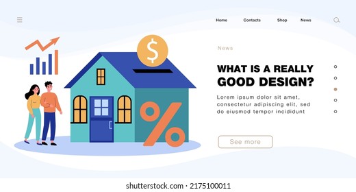 Happy married cartoon couple buying house. Husband and wife investing into real estate flat vector illustration. Family, investment, mortgage concept for banner, website design or landing web page