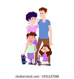 Happy married couple with children boy and girl - flat characters.