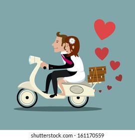 Happy married couple on a moped