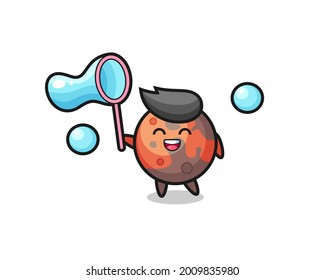 happy mars cartoon playing soap bubble , cute style design for t shirt, sticker, logo element