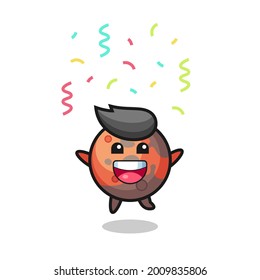 happy mars mascot jumping for congratulation with colour confetti , cute style design for t shirt, sticker, logo element