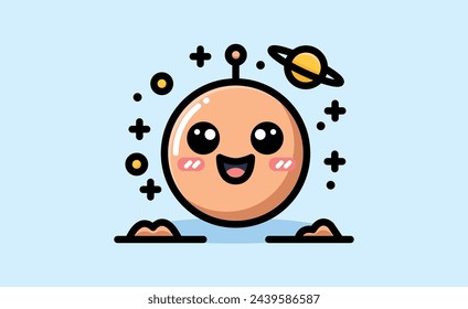 Happy mars planet simple linear bold stroke cute flat illustration icon
