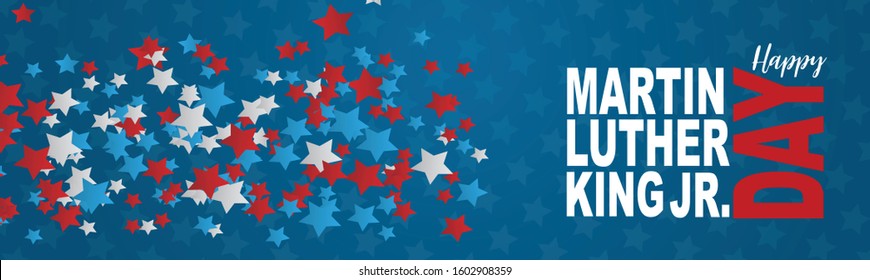 Happy Martin Luther King day banner or website header. American flag colors stars. Vector illustration.