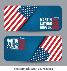 Happy Martin Luther King day card set. Design with American flag. Vector illustration.