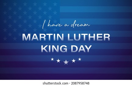 Happy Martin Luther King Day. Congratulatory Inscription On The Background Of The American Flag. No People. Closeup, Top View. Congratulations For Family, Relatives, Friends And Colleagues