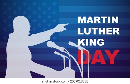 Happy Martin Luther King day. Congratulatory inscription on the background of the American Flag. No people. Closeup, top view. Congratulations for family, relatives, friends and colleagues