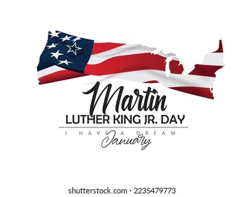 Happy Martin Luther King day. MLK Day, Congratulatory inscription on the background of the American Flag