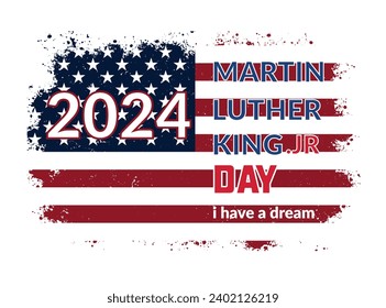Happy Martin Luther King Jr day. MLK Day Typography message  with American flags. Illustration of vector graphic Martin Luther King day.