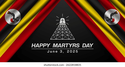 Happy Martyrs Day. Uganda flag and more. Great for posters, banners, social media and more. Black background.