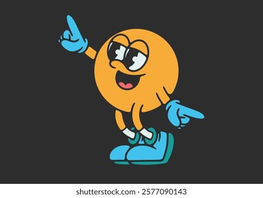 Happy mascot character in dance pose, dark background