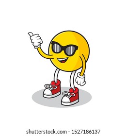 Happy mascot emoticon cartoon with sunglasses showing thumb up. Moderb vector illustration