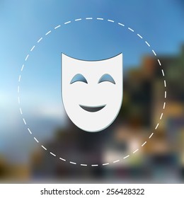 Happy mask icon. Vector illustration. Blurred background.