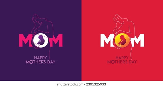 Happy Mather's Day paper cut card template white background of pregnant mother womb with baby. Modern 3D papercut decoration for Mother's gift or family holiday celebration. Best Mom forever. Vector.