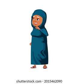 happy mature age arab woman looking at high mountain cartoon vector. happy mature age arab woman looking at high mountain character. isolated flat cartoon illustration