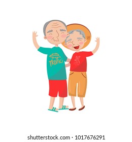 Happy mature couple embracing cartoon vector Illustration