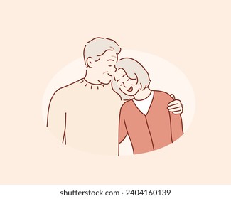 
Happy mature husband and wife. old happy couple leaning on each other. Hand drawn style vector design illustrations.