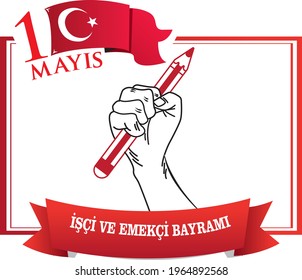 Happy May 1st labor and solidarity day Turkish greeting card. Turkish: 1 mayıs isci ve emekci bayrami kutlu olsun kutlama kartı.