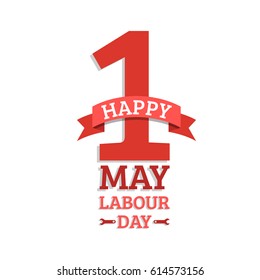 Happy May Day lettering vector background. Labour Day logo concept with wrenches. International Workers day illustration for greeting card, poster design etc.