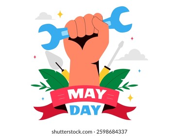 Happy May Day Vector Illustration on May 1st Featuring Various Construction Workers from Different Professions with a Thank You Message to All Workers