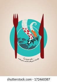 Happy meal concept Illustration plate with fork and knife graphic