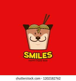 Happy meal food box with otter beaver or bear face logo icon illustration