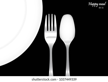 Happy meal tool set for dish menu (fork, spoon and dish), The simplify tool of tableware, Eps 10 vector