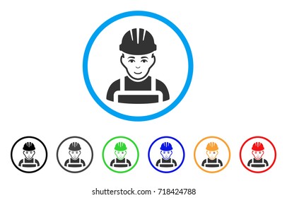 Happy Mechanic rounded icon. Style is a flat Happy mechanic gray symbol inside light blue circle with black, gray, green, blue, red, orange variants. Vector designed for web and software interfaces.
