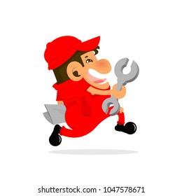 Happy mechanic running