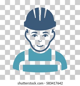 Happy Mechanic vector icon. Illustration style is flat iconic bicolor cyan and blue symbol on a transparent background.