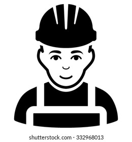 Happy Mechanic vector icon. Style is flat symbol, black color, rounded angles, white background.