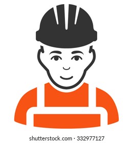 Happy Mechanic vector icon. Style is bicolor flat symbol, orange and gray colors, rounded angles, white background.