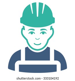 Happy Mechanic vector icon. Style is bicolor flat symbol, cobalt and cyan colors, rounded angles, white background.