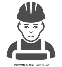 Happy Mechanic vector icon. Style is flat symbol, gray color, rounded angles, white background.