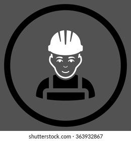 Happy Mechanic vector icon. Style is bicolor flat circled symbol, black and white colors, rounded angles, gray background.