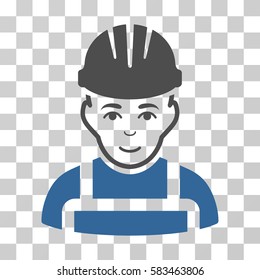 Happy Mechanic vector pictograph. Illustration style is flat iconic bicolor cobalt and gray symbol on a transparent background.