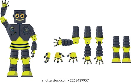 Happy mechanical humanoid robot smilling with modular joints