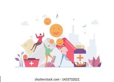 Happy Medicine Vector Illustration Concept Showing a group of book lover killing time relaxing in a book shape tent, Suitable for landing page, ui, web, App intro card, editorial, flyer, and banner.