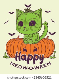 Happy meeo-o-ween, Halloween T-shirt Design, Halloween sticker, Halloween tee svg