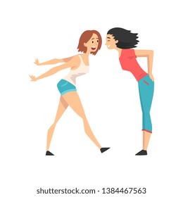 Happy Meeting, Beautiful Smiling Girls in Casual Clorhes, Two Best Friends, Female Friendship Concept Vector Illustration