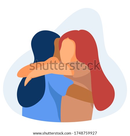 Happy meeting of two friends hugging. Joy of meeting old friends. Two happy young girls hug each other. friendship day.