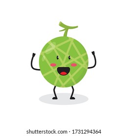 happy melon fruit cute character mascot vector design