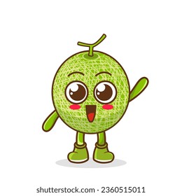 A happy melon waving its hands. Cute funny melon fruit waving hand character