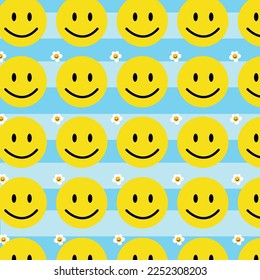 Happy melt smile and Daisy flower  vector pattern background paper print